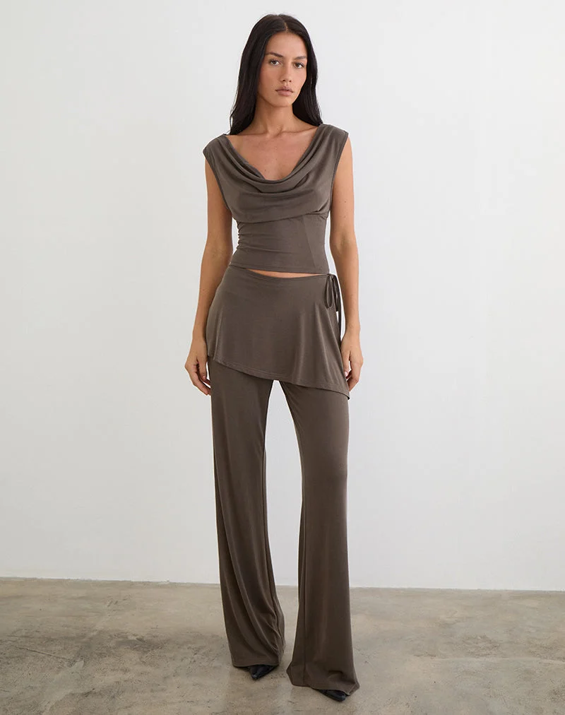 Jupe-culotte Amata en cupro marron foncé