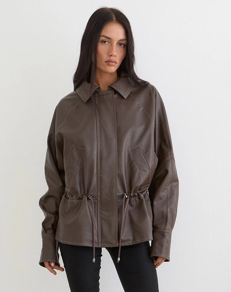Veste Jannik en PU marron foncé