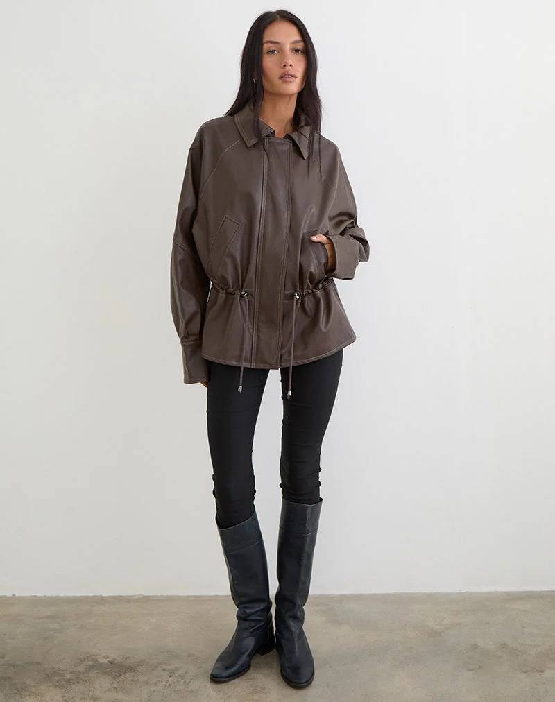Veste Jannik en PU marron foncé