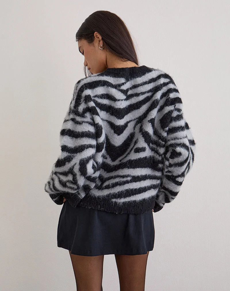 Cardigan Liliana en tricot Big Zebra noir et gris