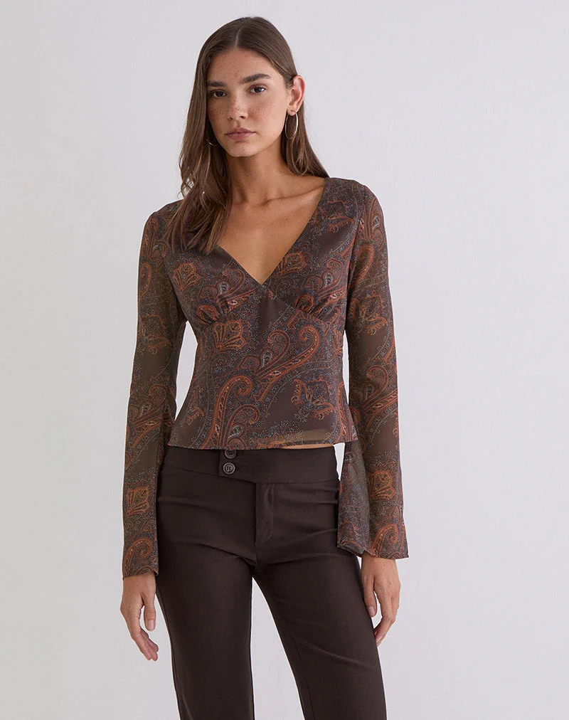 Haut à manches longues Karilo en mousseline Royal Paisley Burgundy