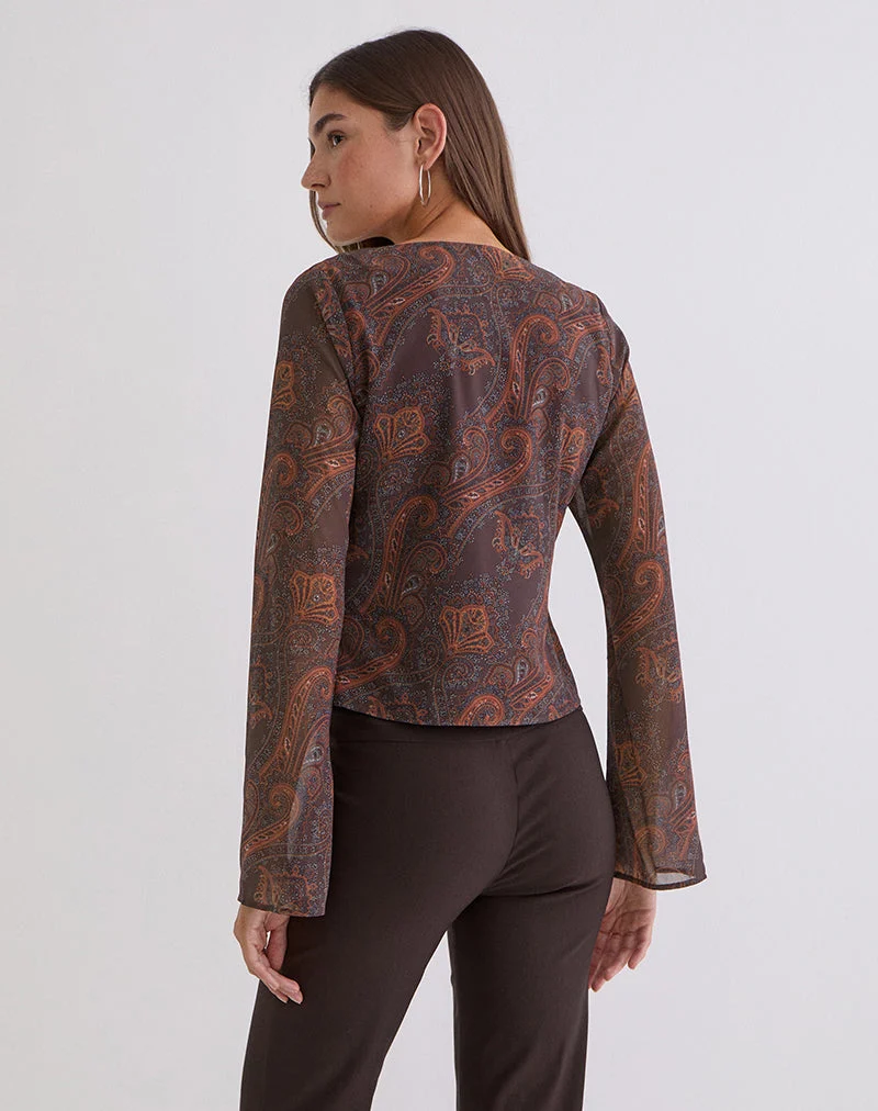 Haut à manches longues Karilo en mousseline Royal Paisley Burgundy