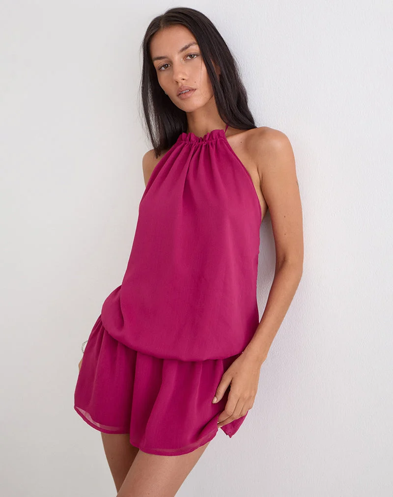 Mini-robe Veloria à col licou, couleur rose foncé