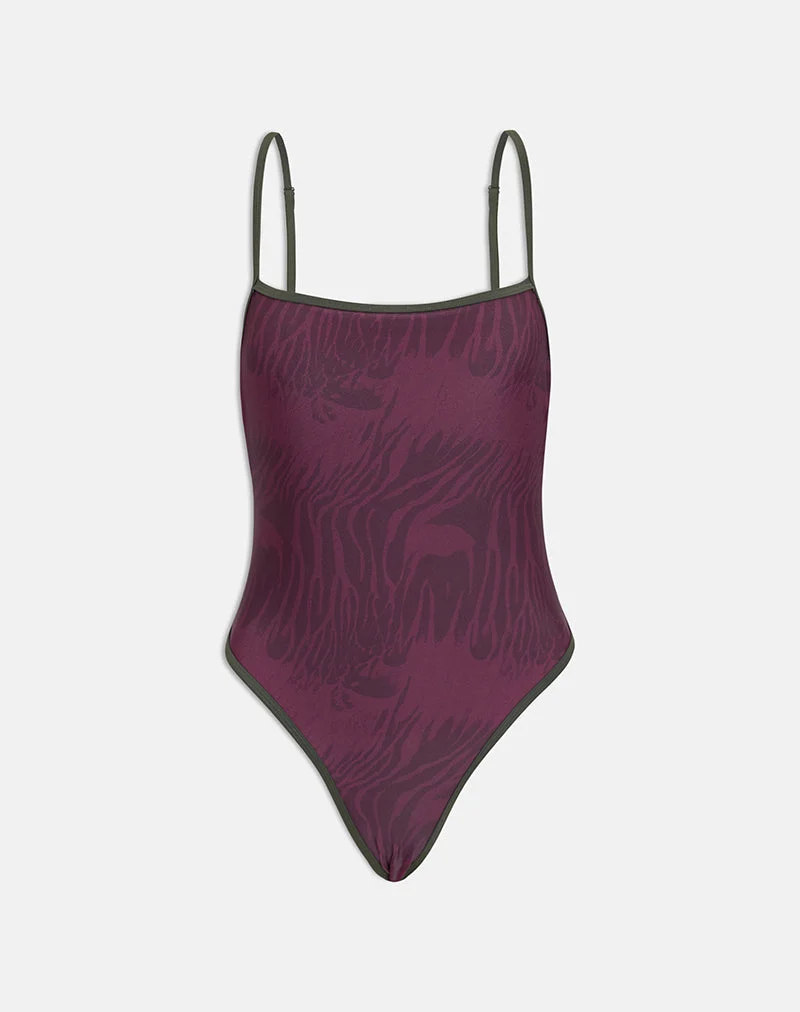 Maillot de bain Anavah à motif zèbre abstrait bordeaux avec bordure verte