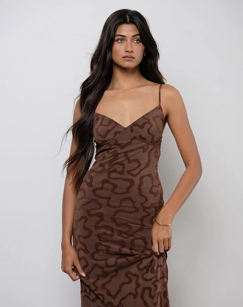 Robe longue Kalana en flocon de soie marron