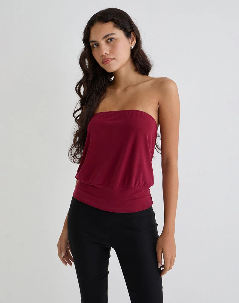 Top bandeau Leocadia en cupro rouge foncé