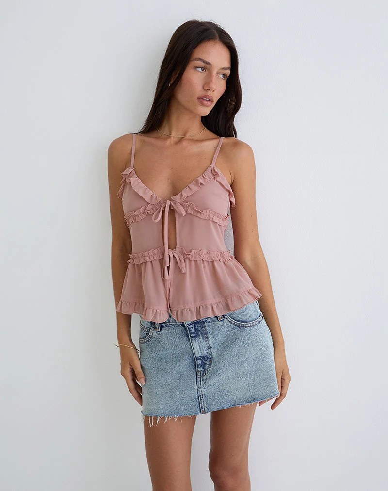 Raeya Tie Front Cami Top in Chiffon Pink