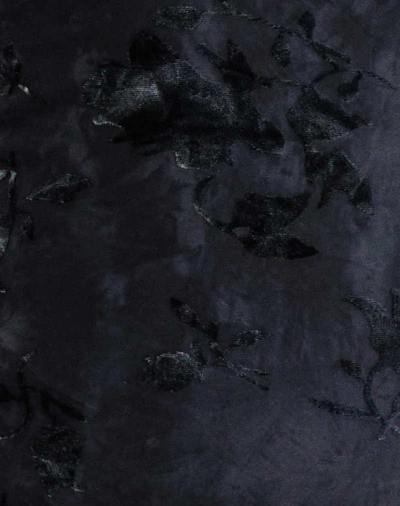 Daiki Halterneck Top in Leaf Velvet Dark Blue