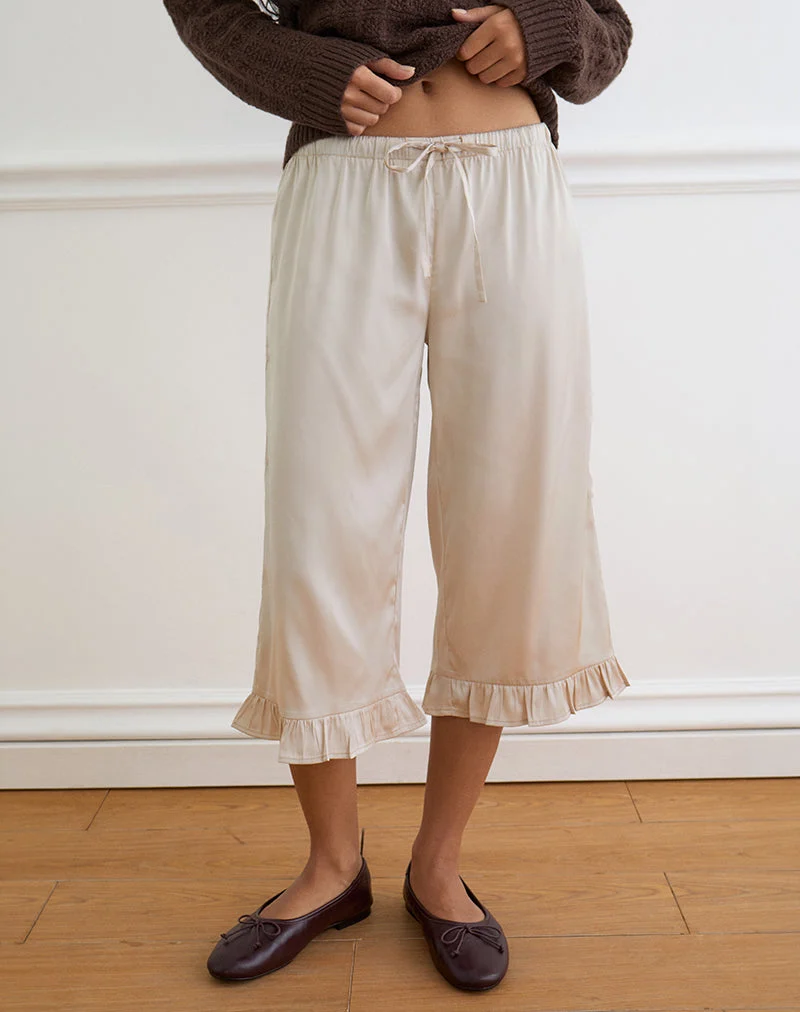Pantalon Capri Tunelia en satin champagne