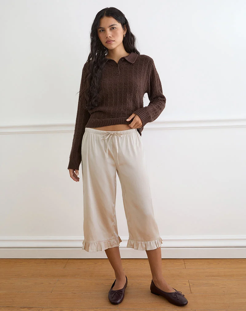 Pantalon Capri Tunelia en satin champagne