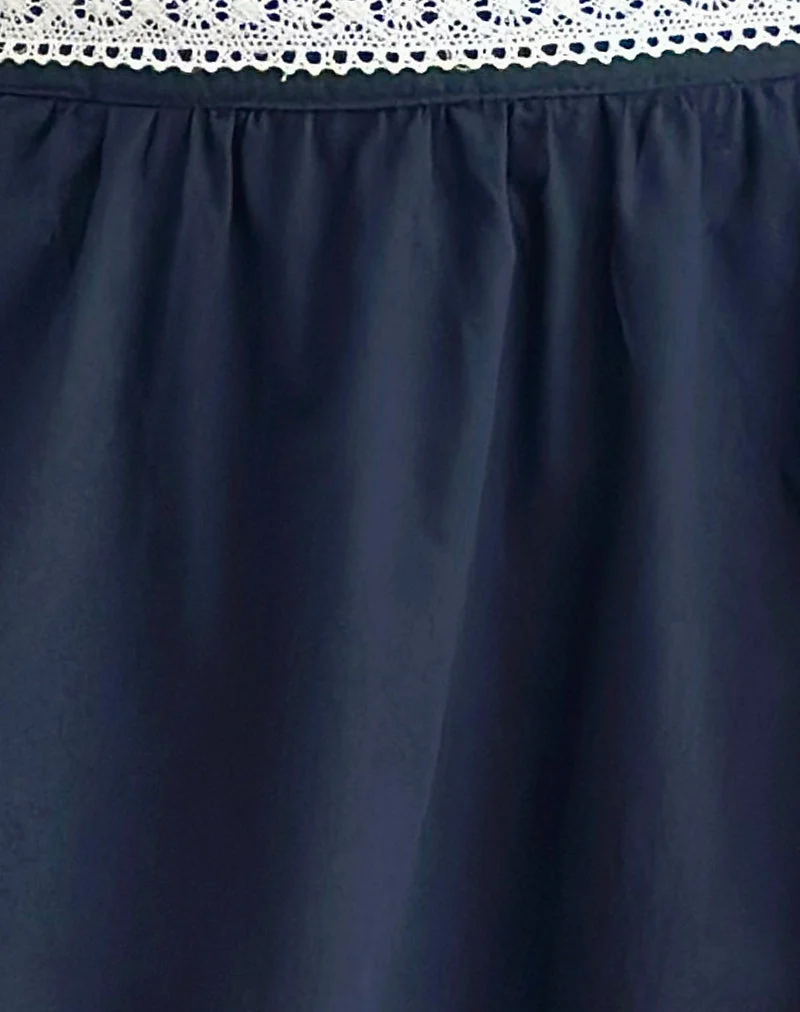 Jupe midi Takira bleu marine foncé avec bordure en dentelle