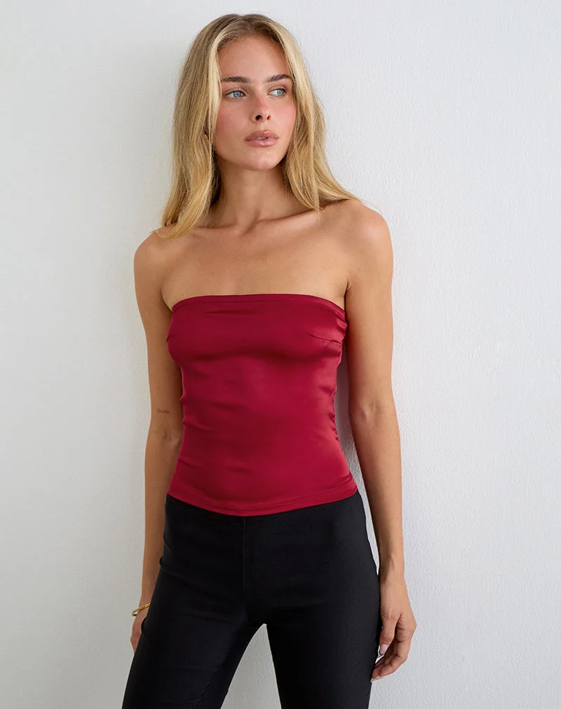 Haut corset à lacets Ayaka en satin rouge