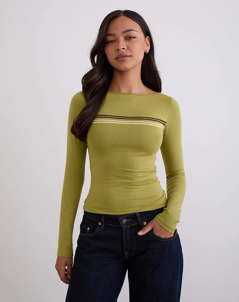 Amabon Long Sleeve Top in Cress Green Stripe