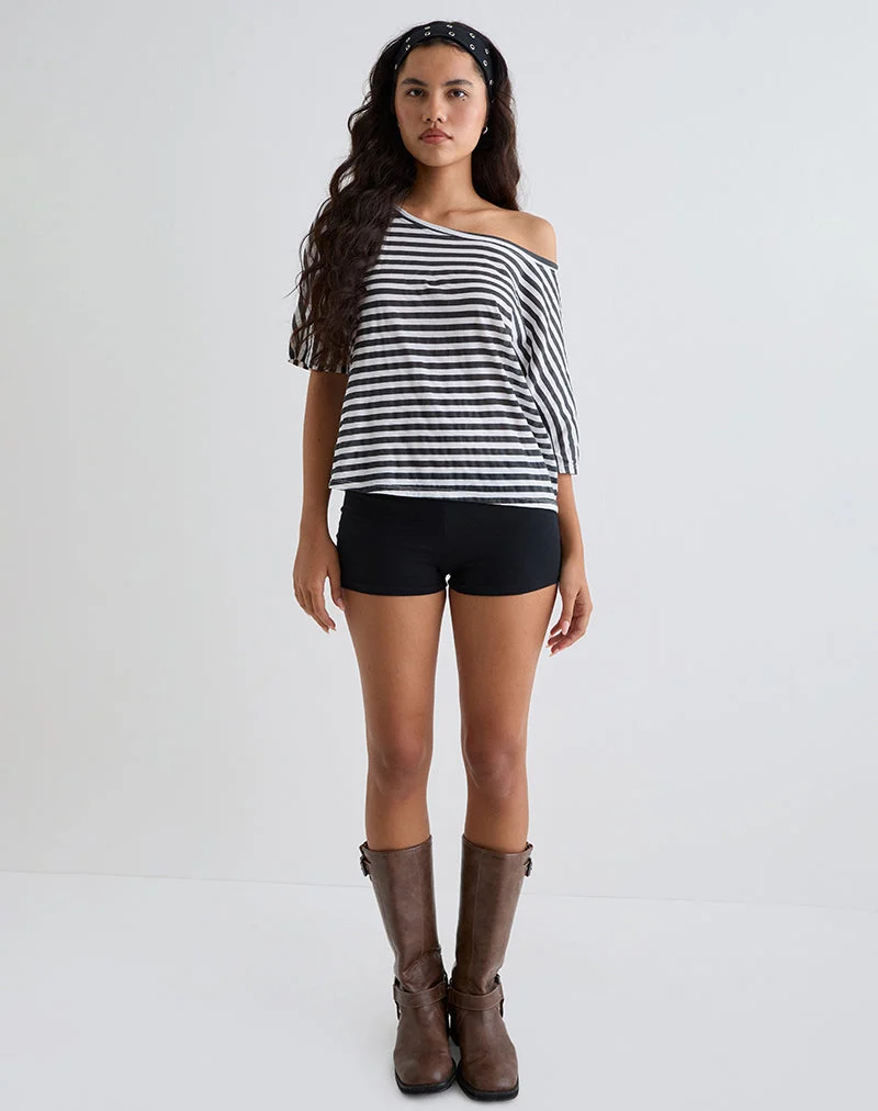 Daman Off Shoulder Basic Top in Ivory with Charcoal Stripe (Top de base à épaules dénudées en ivoire et rayures anthracite)
