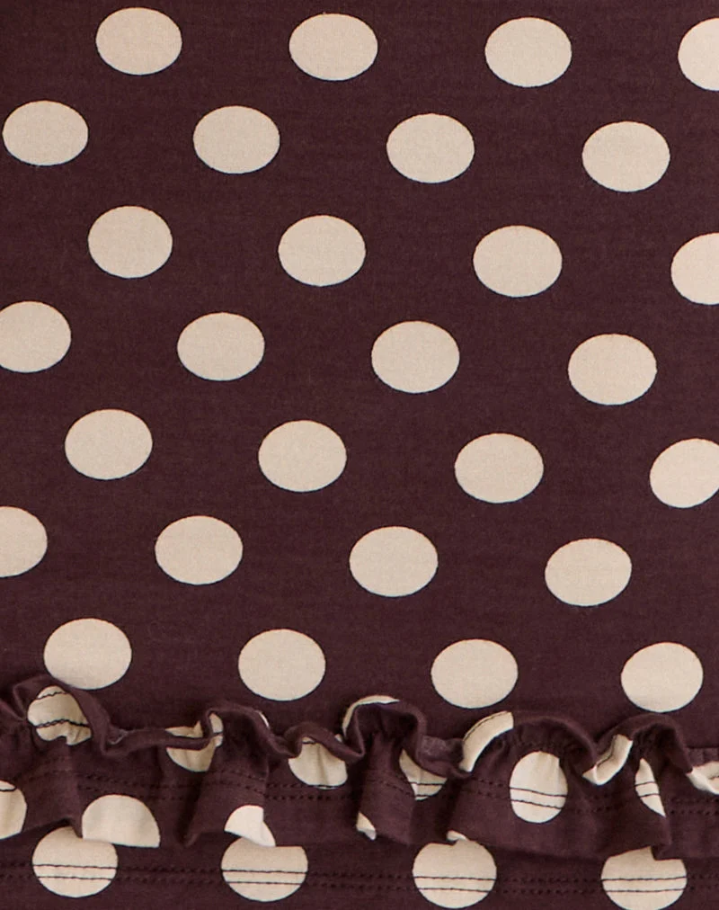 Mini robe à ourlet volant Vadora en marron avec gros pois crème