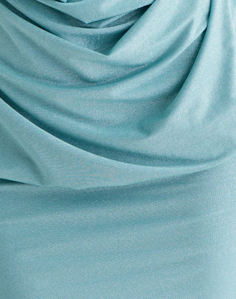 Matana - Mini robe à col bénitier en Lurex scintillant - Bleu clair