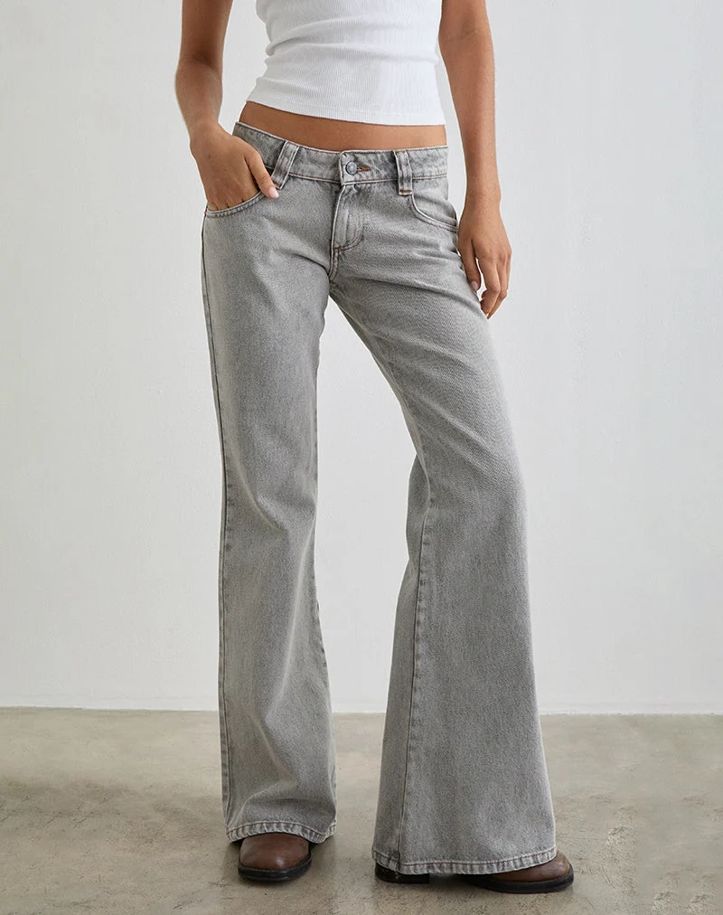 Jean évasé à taille basse et jambes cloche, gris délavé