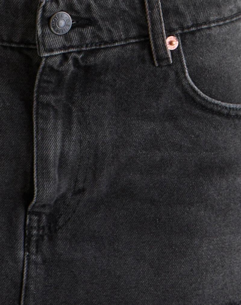 Mini-jupe en jean à ourlet brut déchiré, noir vintage