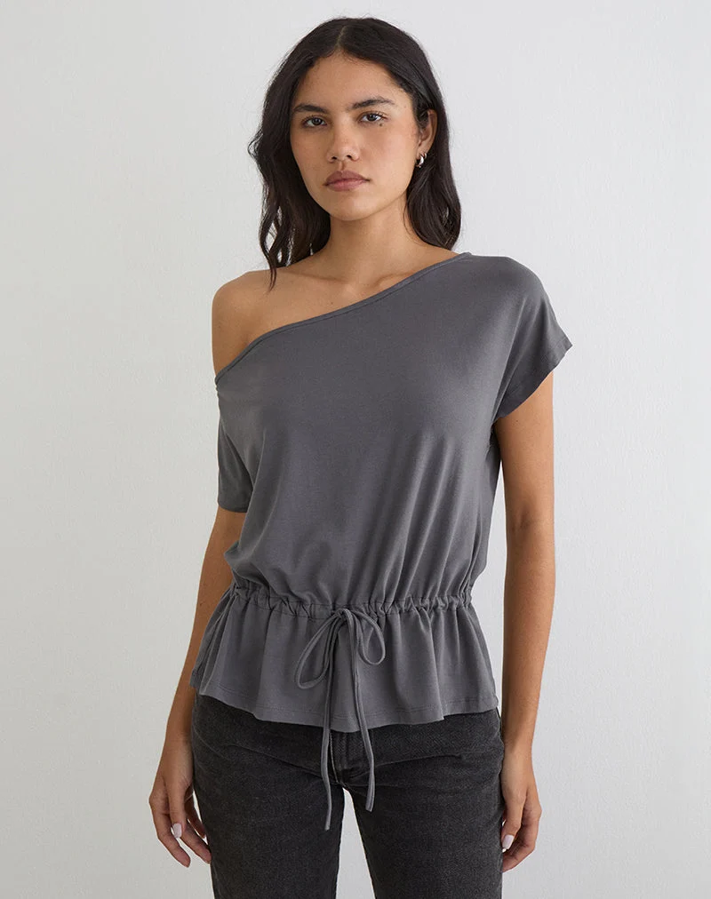 Haut à une épaule Sika gris anthracite avec ceinture à nouer