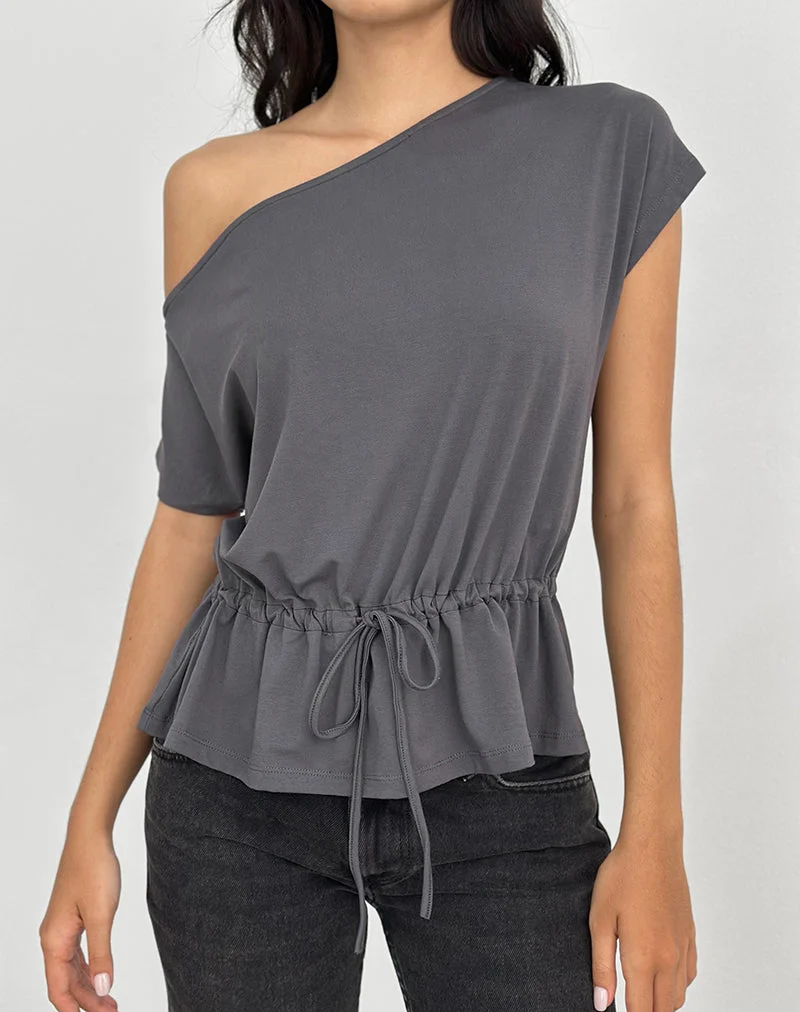 Haut à une épaule Sika gris anthracite avec ceinture à nouer