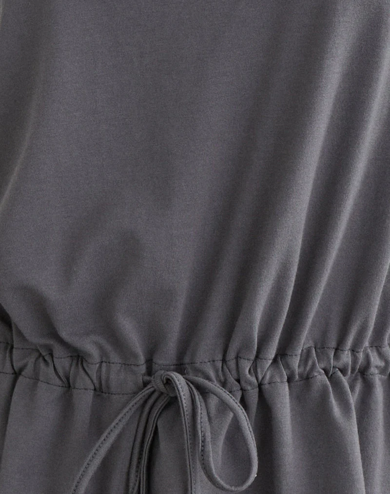 Haut à une épaule Sika gris anthracite avec ceinture à nouer