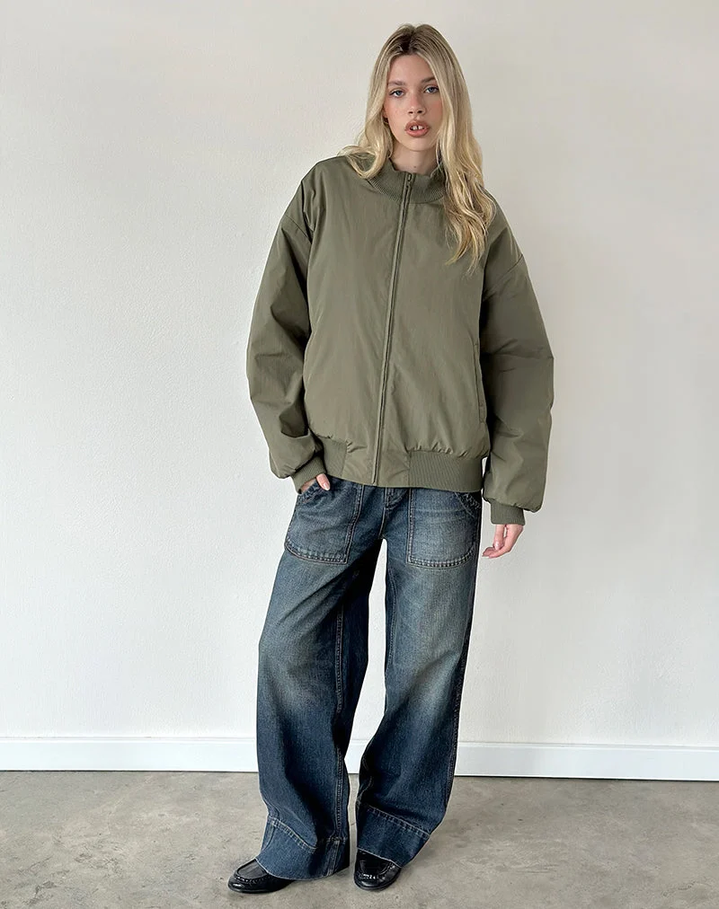 Blouson bomber bouffant Najora couleur sauge foncé