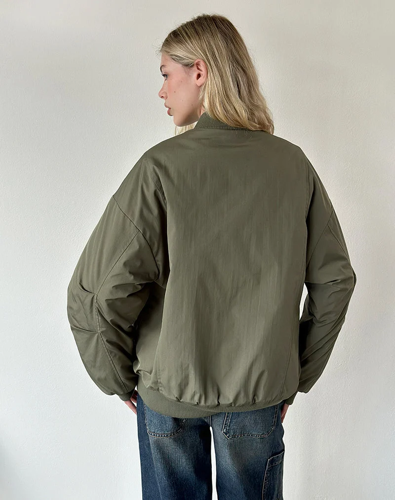 Blouson bomber bouffant Najora couleur sauge foncé