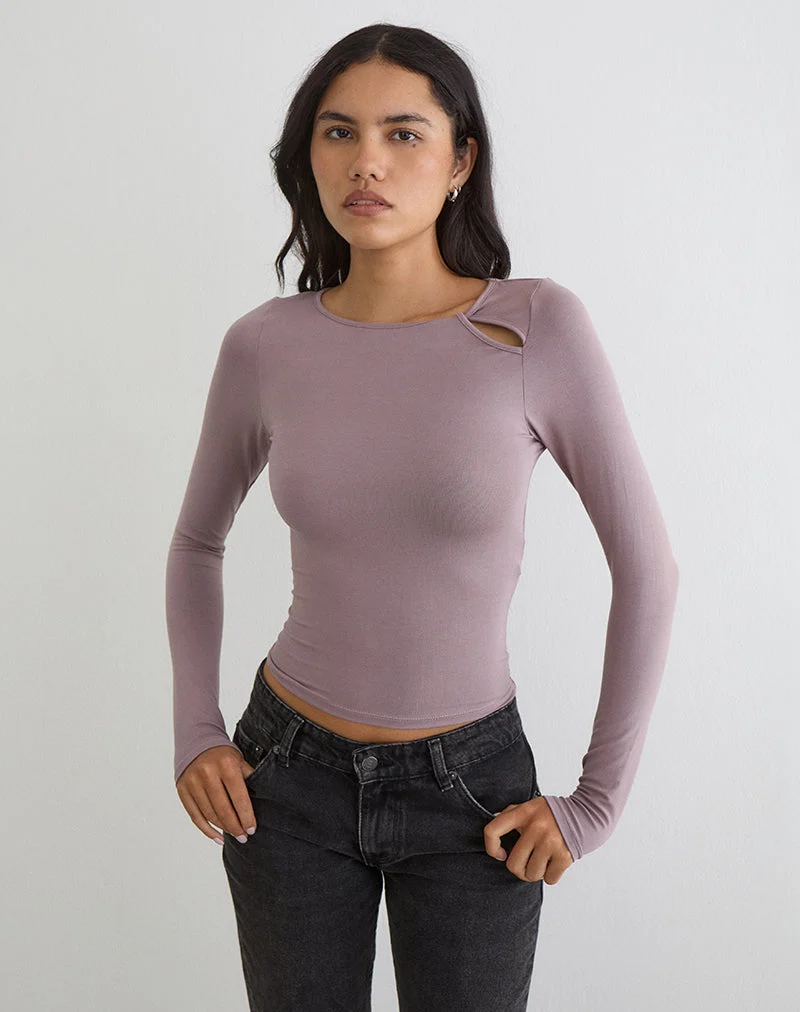 Haut à manches longues torsadé Kalais, couleur mauve poussiéreux