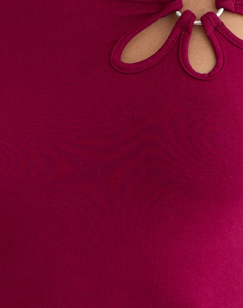 Haut à manches longues Donela avec anneau fleuri, couleur bordeaux