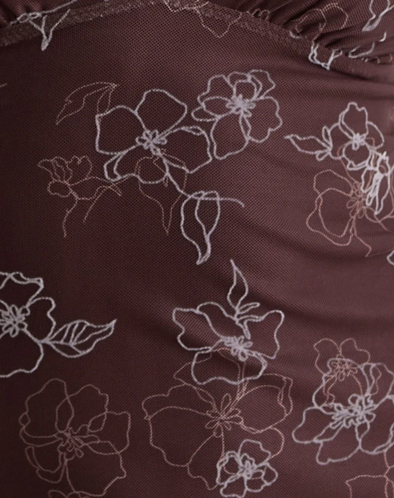 Mini robe Motarika en flocon de fleurs Doodle Brown