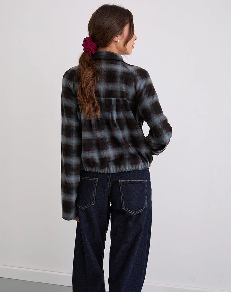 Veste à col Harana à carreaux bleus et bruns