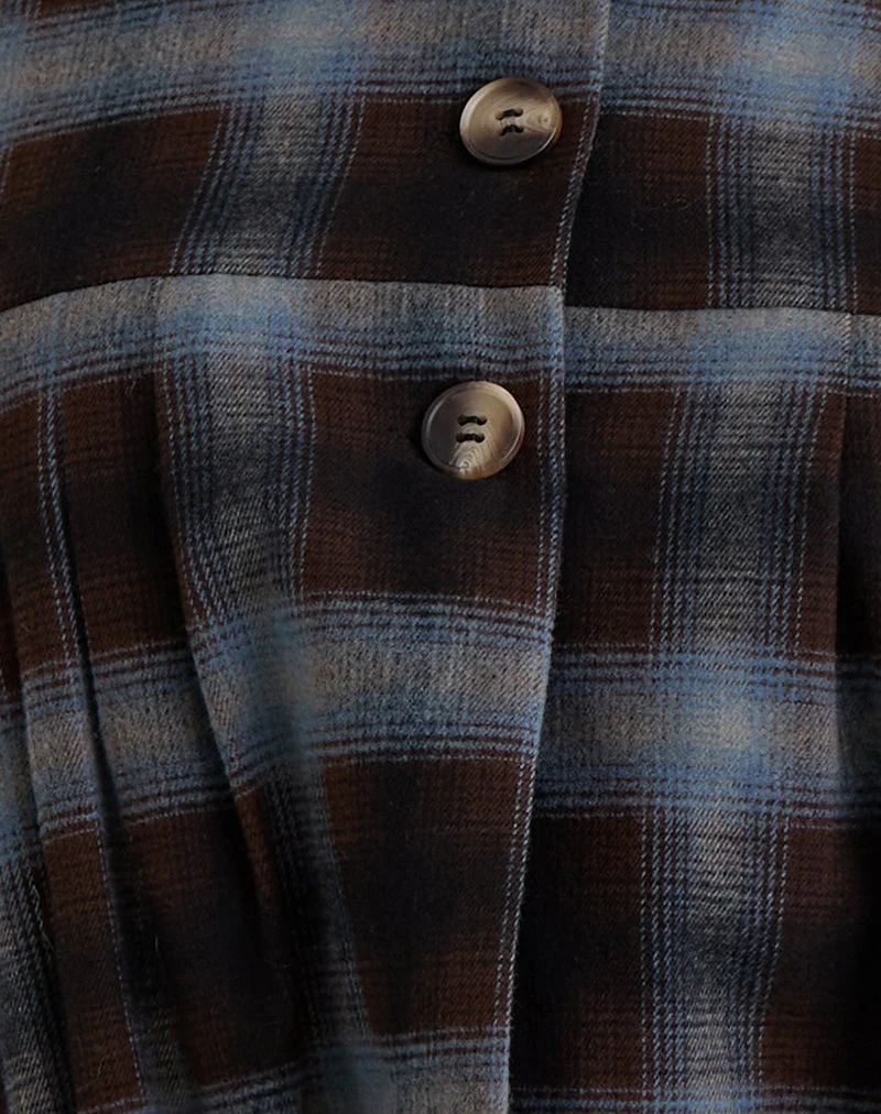 Veste à col Harana à carreaux bleus et bruns