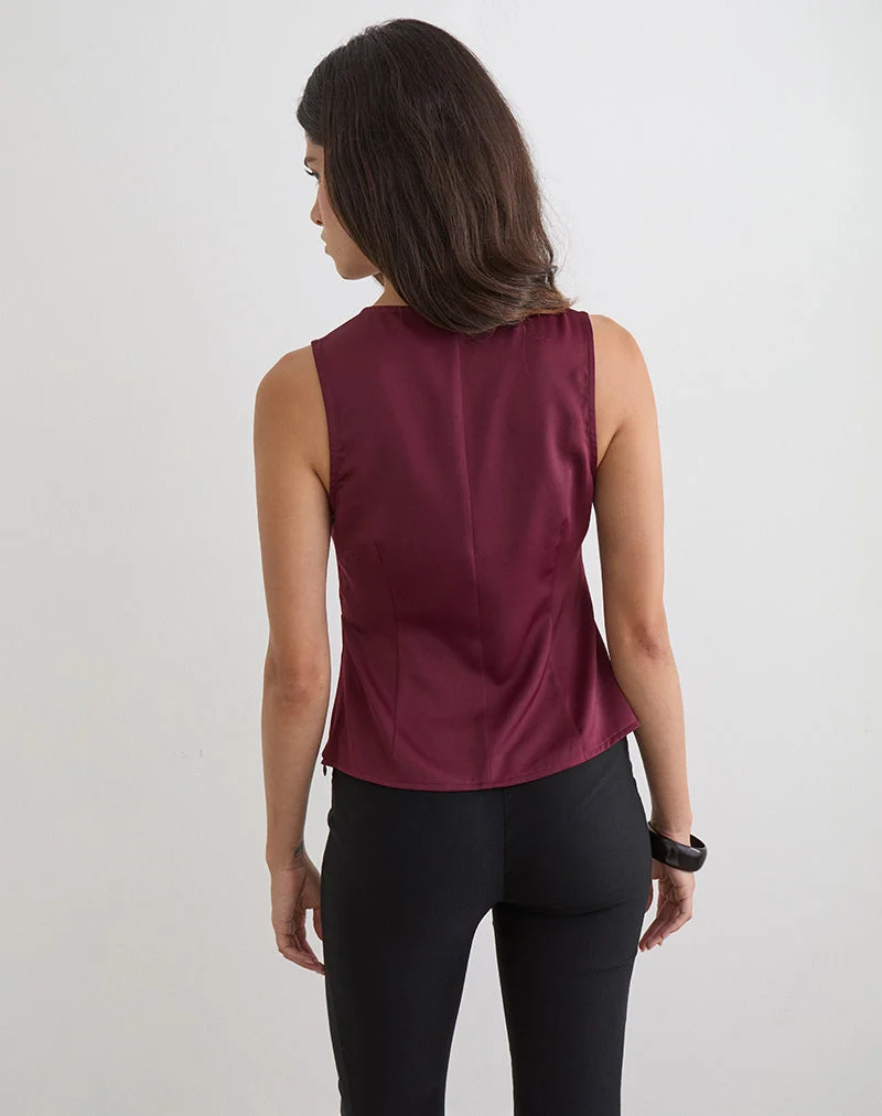 Haut à empiècement en dentelle Valeska en satin Zinfandel