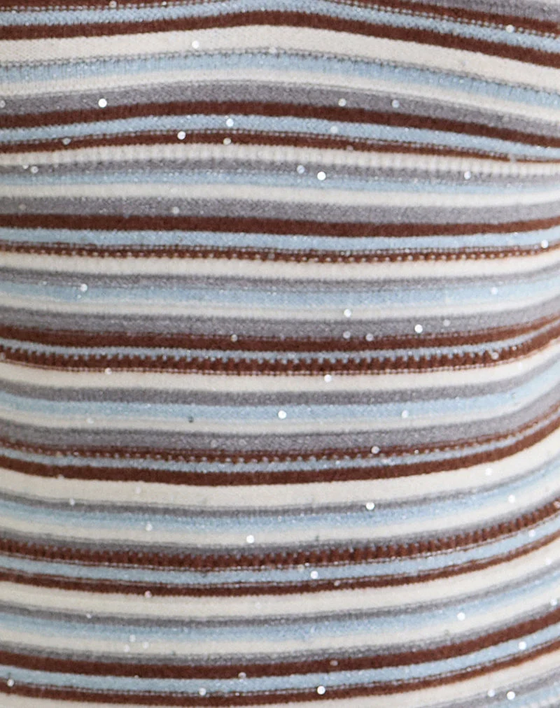 Haut plongeant Lycia en tricot rayé bleu et marron