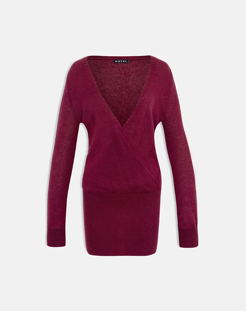 Mini-robe Junbi Wrap en tricot couleur vin