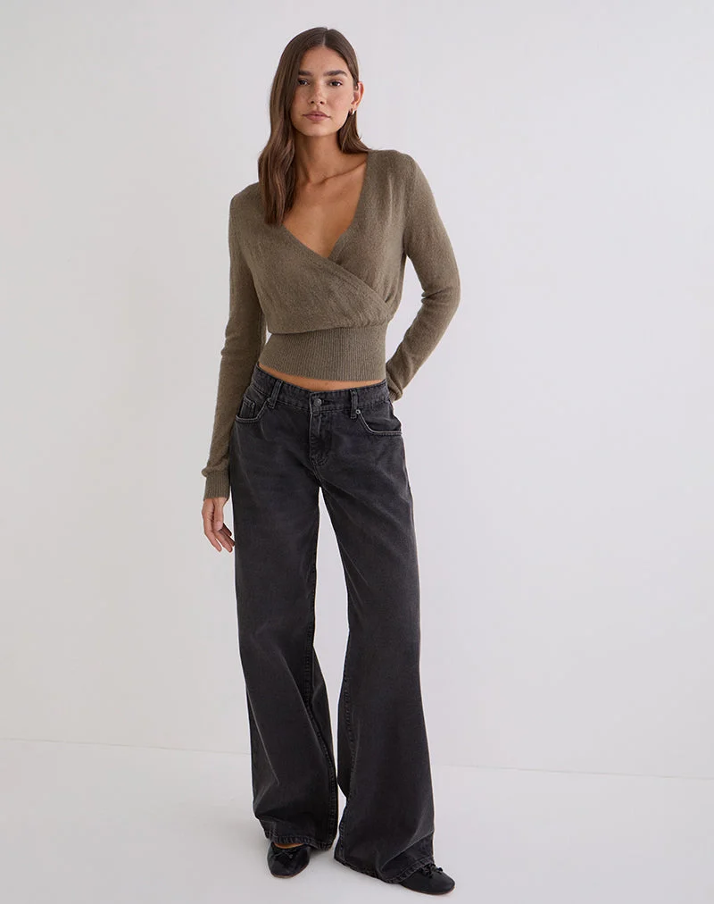 Haut cache-cœur Nilza en tricot taupe