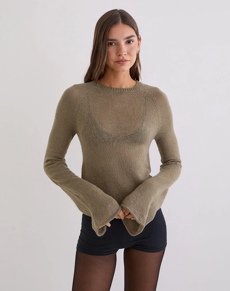 Pull à bords roulottés Kaleo en tricot kaki