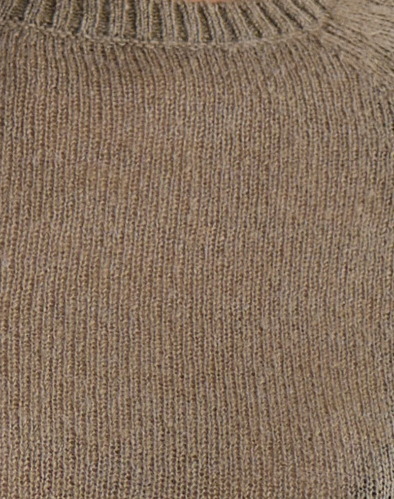 Pull à bords roulottés Kaleo en tricot kaki