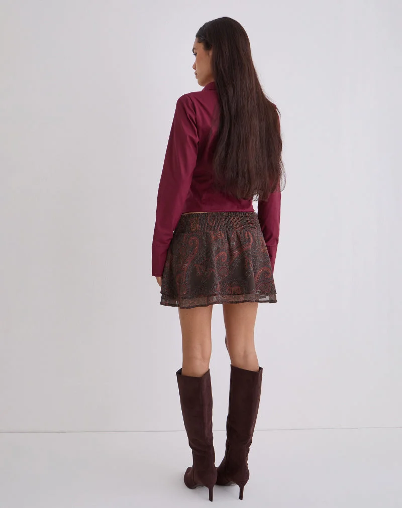 Mini-jupe Tylan en mousseline Royal Paisley Burgundy
