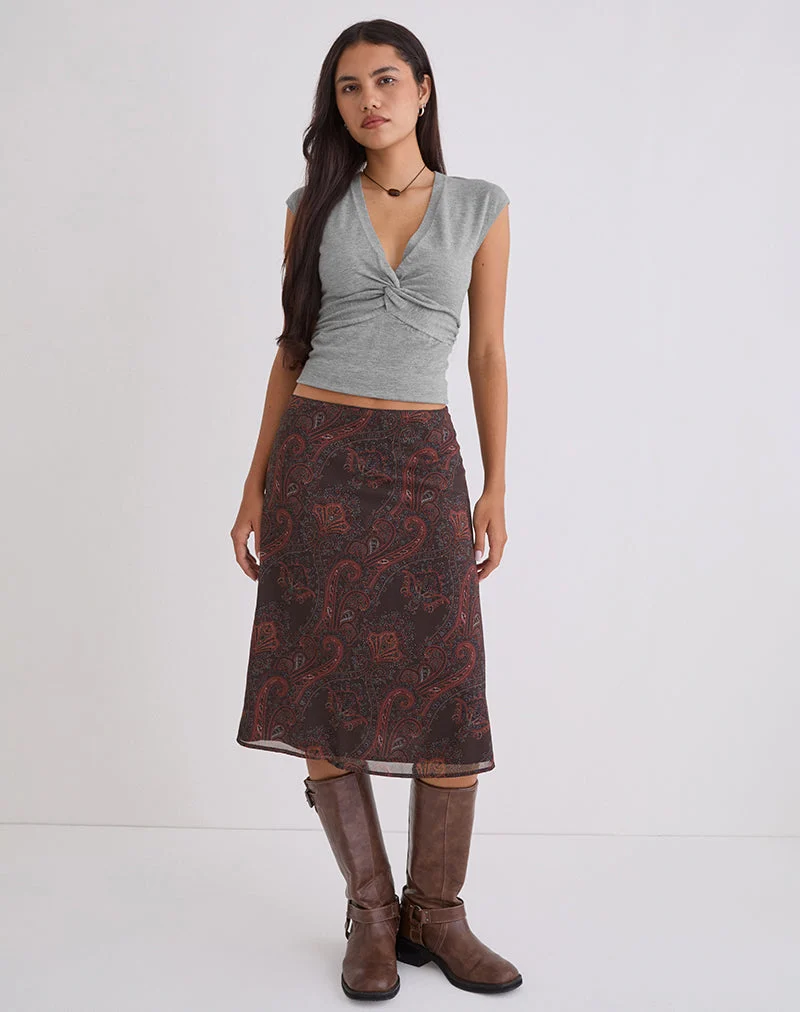 Jupe midi Suriela en mousseline à motif cachemire royal bordeaux