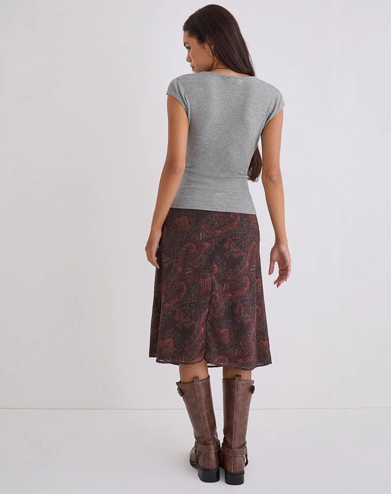 Jupe midi Suriela en mousseline à motif cachemire royal bordeaux