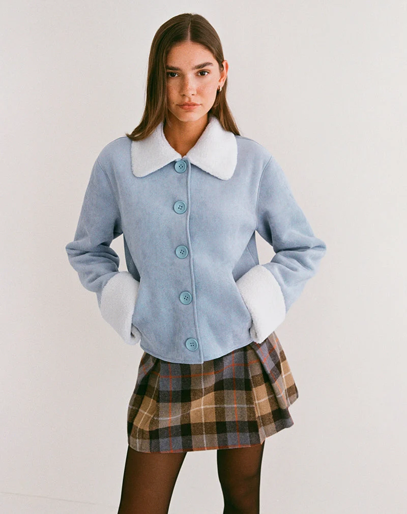 Veste Jano en faux daim bleu avec fourrure Borg