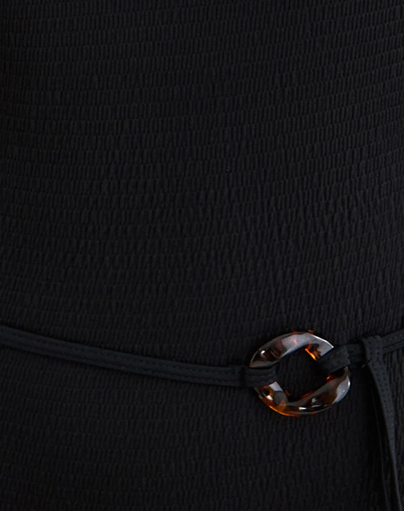 Maillot de bain plongeant Kasem noir texturé avec ceinture à nouer