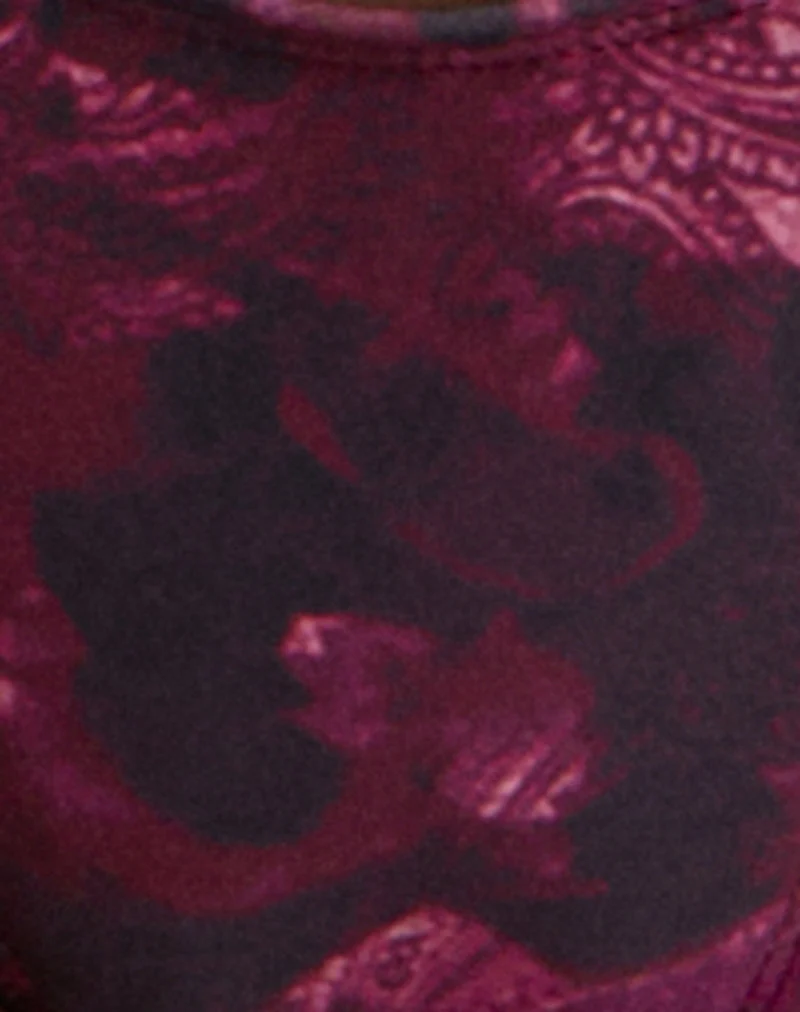 Bas de bikini Frata en hibiscus paisley rose foncé avec perles