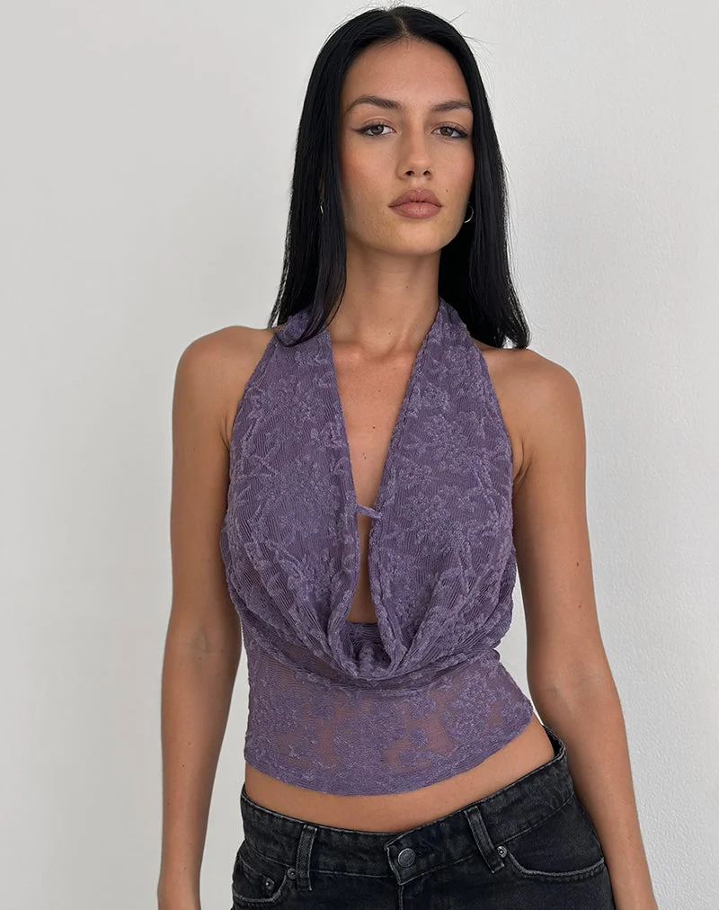 Haut plongeant Yukari en maille jacquard violet