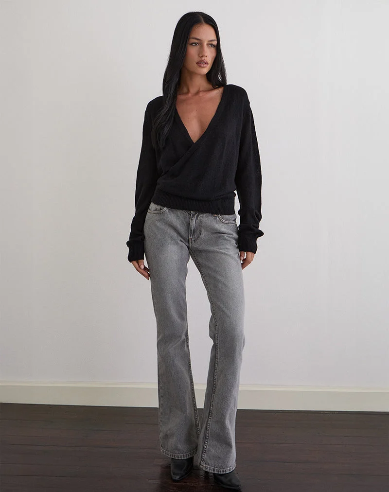 Haut cache-cœur plongeant Saroya en tricot noir