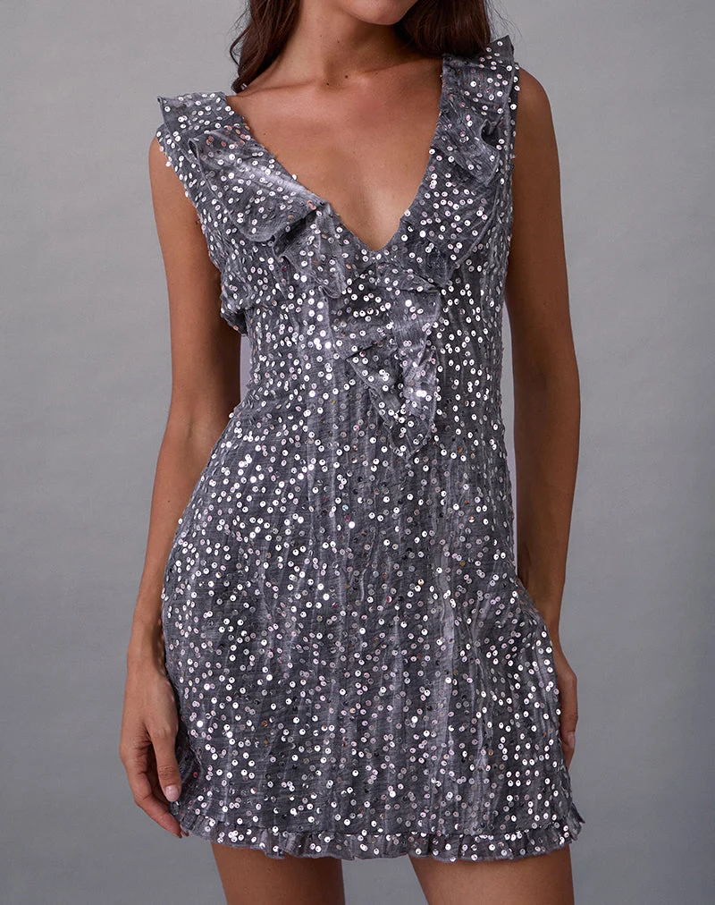 Mini-robe Kasuya en mousseline à paillettes grises