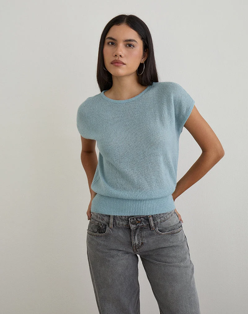 Sorin - Top à ceinture profonde en tricot bleu