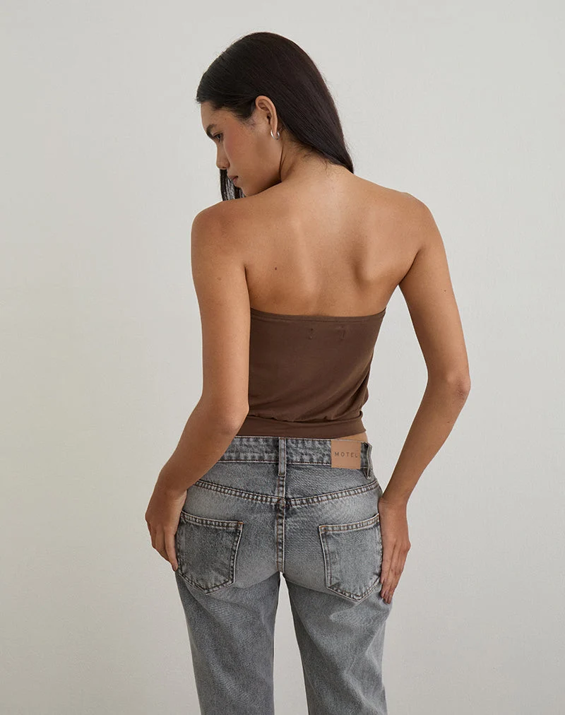 Top bandeau Leocadia en cupro chocolat amer