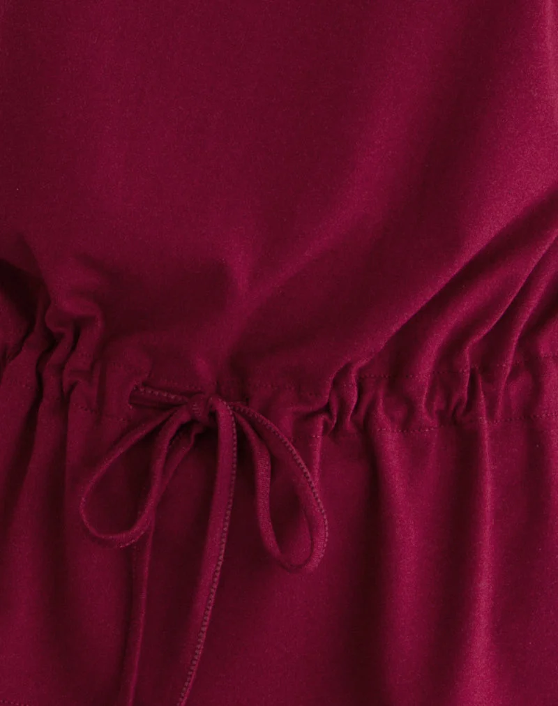 Sika One Shoulder Top in Burgundy with Tie Belt (Top asymétrique avec ceinture à nouer)